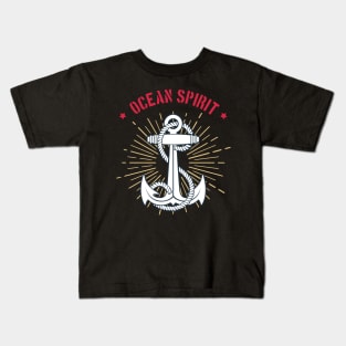 Nautical Emblem of Anchor and ropes classic retro template with wording Ocean Spirit. Kids T-Shirt